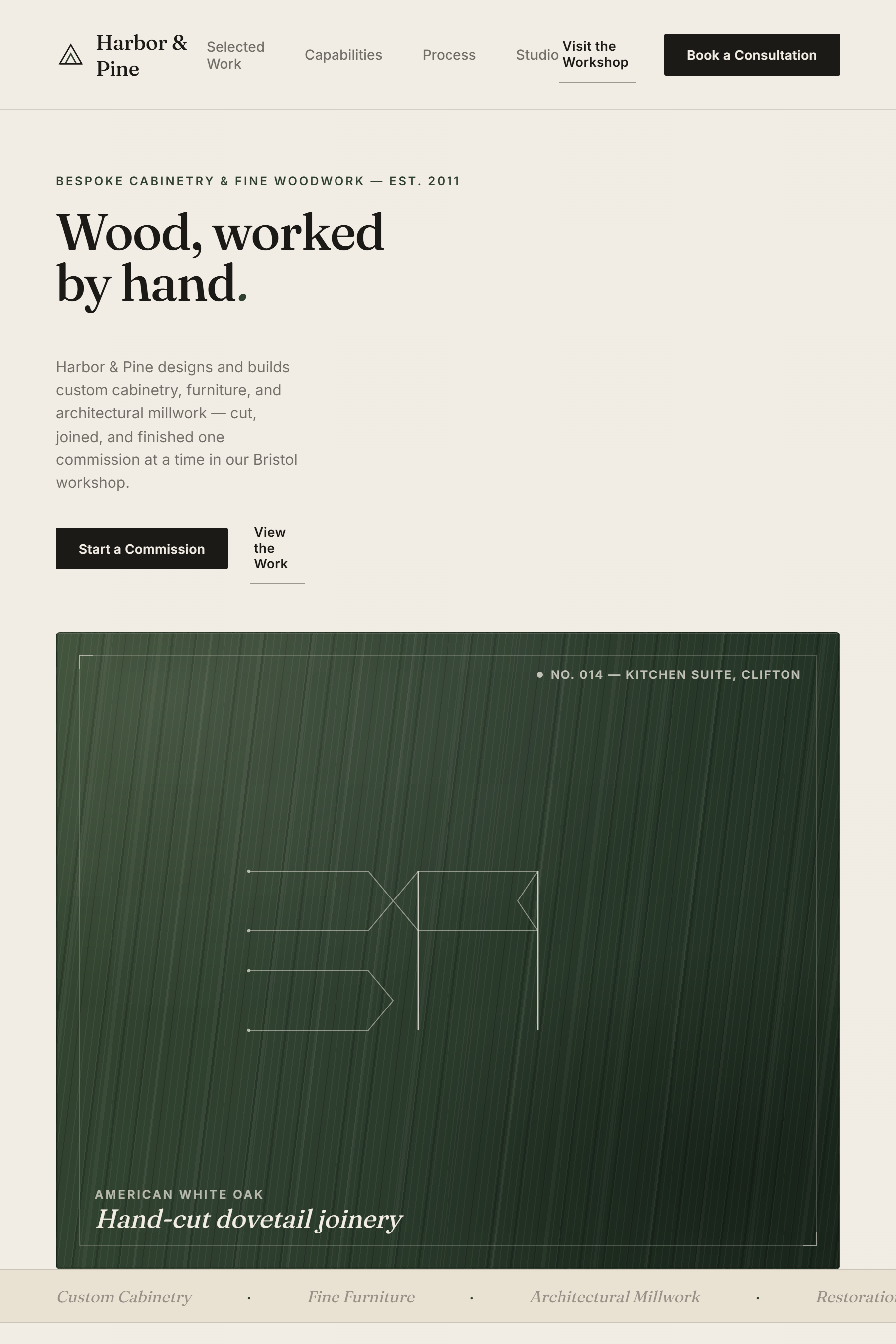 Harbor & Pine Cabinetry — website screenshot